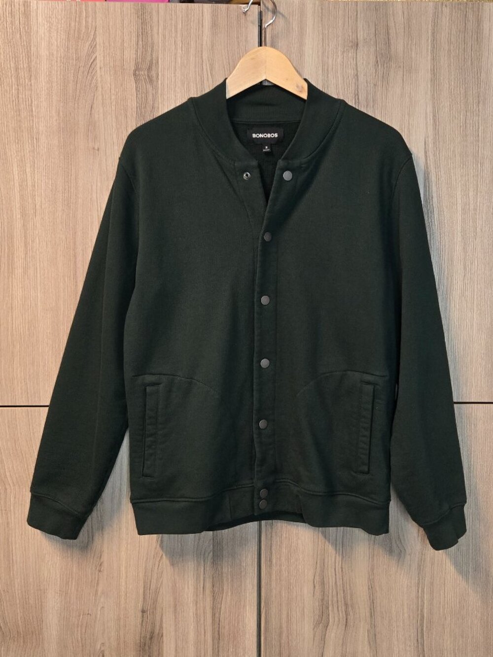 Bonobos Lightweight Fleece Bomber Jacket Mens Hunter Green Snap Buttons Soft M